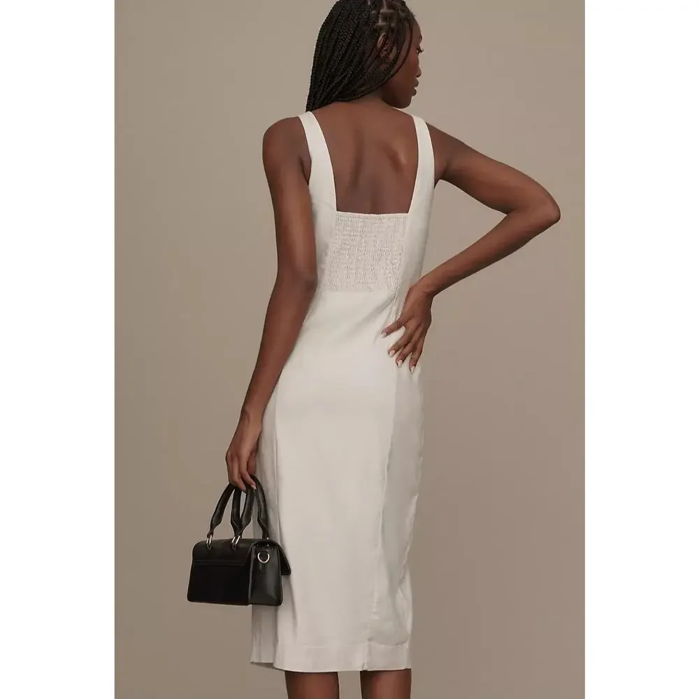 NWT Anthropologie Sleeveless Square-Neck Linen Button Wrap Dress $178 XL Gray_4